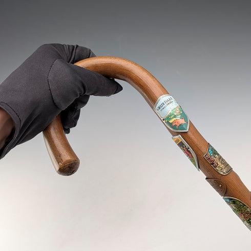 英国ヴィンテージ ヨーロッパ周遊 曲がりハンドル ツーリストステッキ タンシャフト 88cm